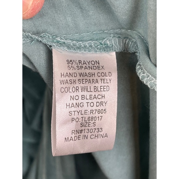 Umgee T-Shirt Dress Women S Green Excellent V-Neck Pocket Boho R7605 - Picture 8 of 11